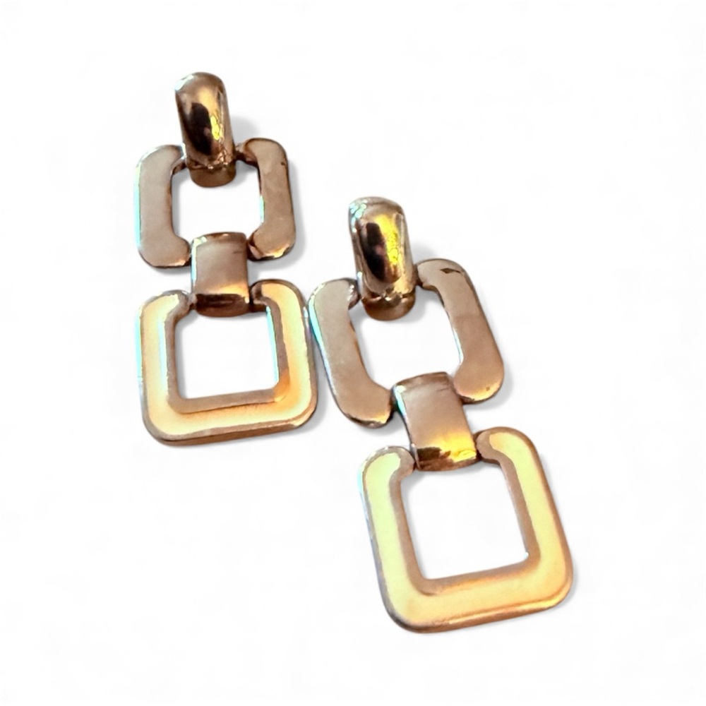 1980’s Vintage Monet Drop Dangle Earrings in Silver and Gold, For Pierced Ears - Picture 2 of 4